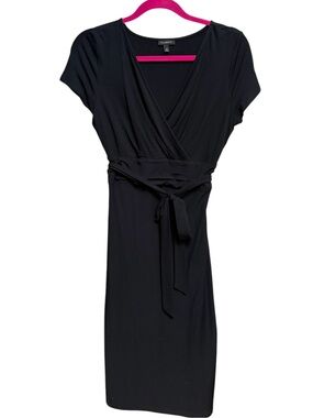 Talbots Black Faux-Wrap Belted Knee-Length Knit Dress Size M
